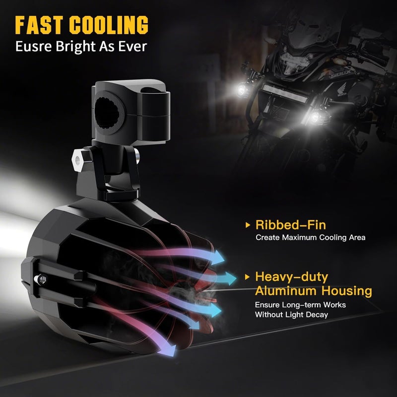 LEDOPPO Motorcycle Auxiliary Lights LED Kit 70W Round Driving Fog Light White with Mount Brackets Wire Harness Switch Waterproof for R1200gs ADV Adventure Touring Sport Cruiser Streetbike ATV UTV - Image 5